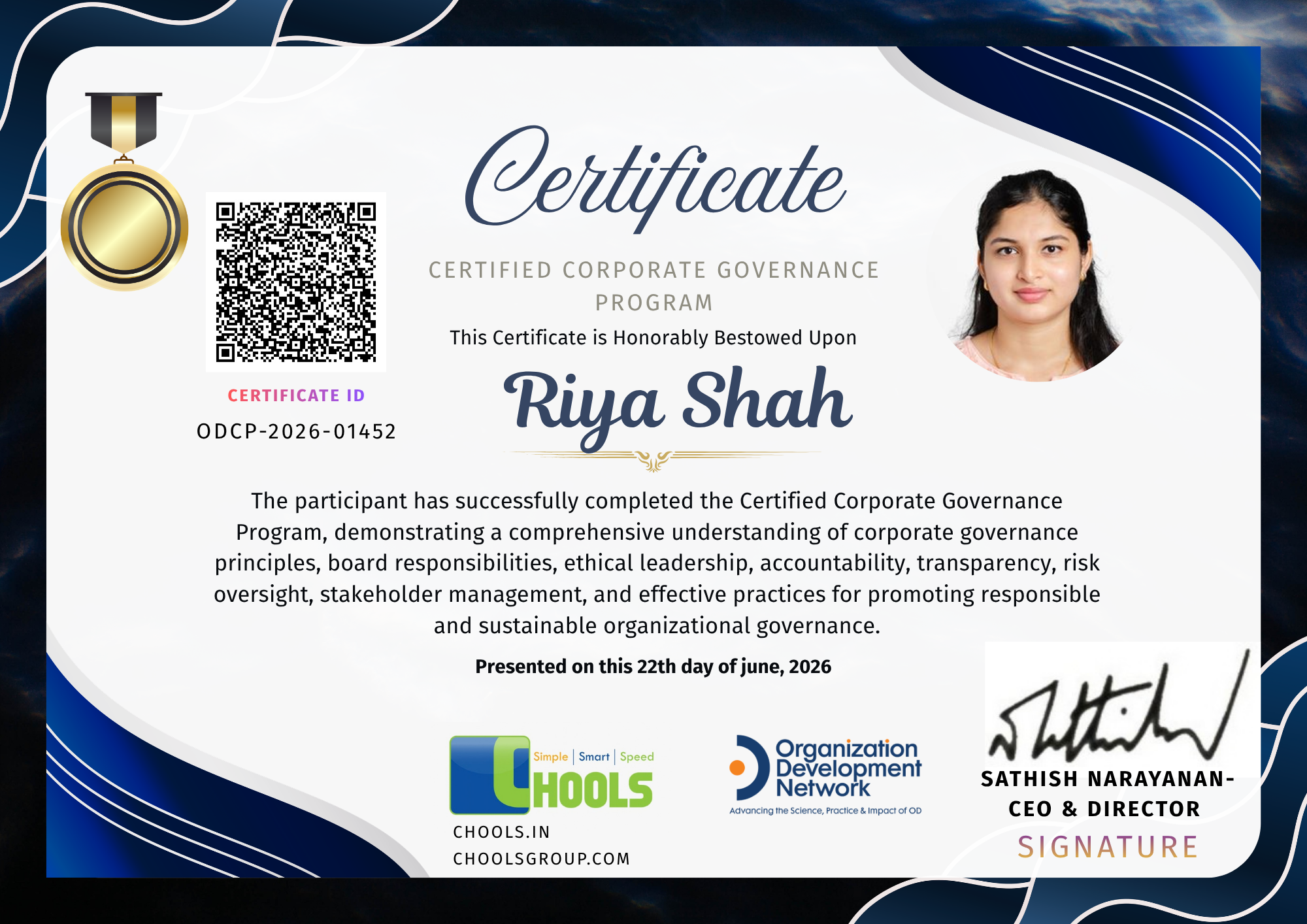 Certified Corporate Governance Program Certificate